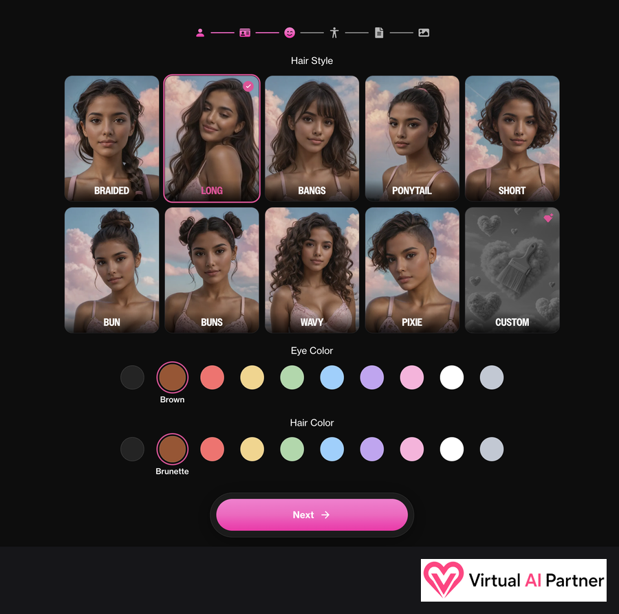 OurDream AI creator in English with hairstyle, eye colour and hair-colour choices