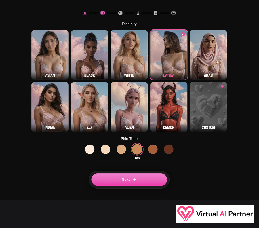 OurDream AI creator in English with ethnicity and skin-tone choices