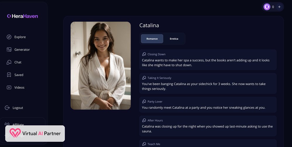 Catalina romance scenario selection in HeraHaven AI