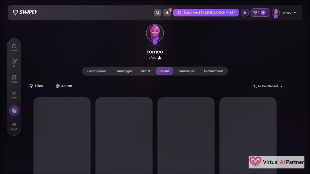 Galería de contenidos de Swipey AI