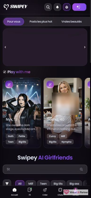 Interfaz móvil de Swipey AI