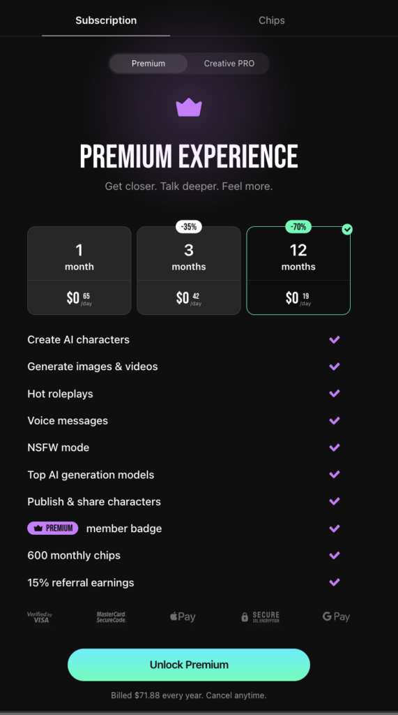 lovescape AI pricing
