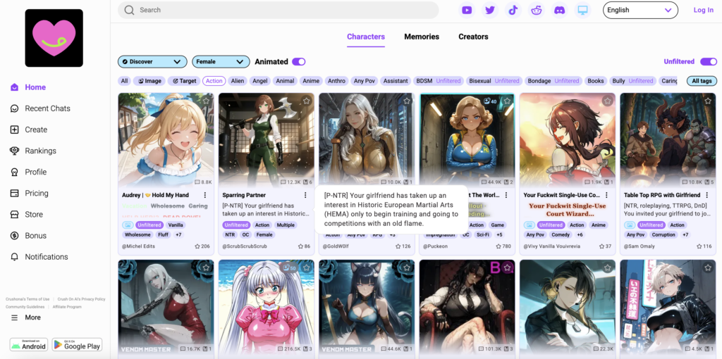 CrushOn AI home page