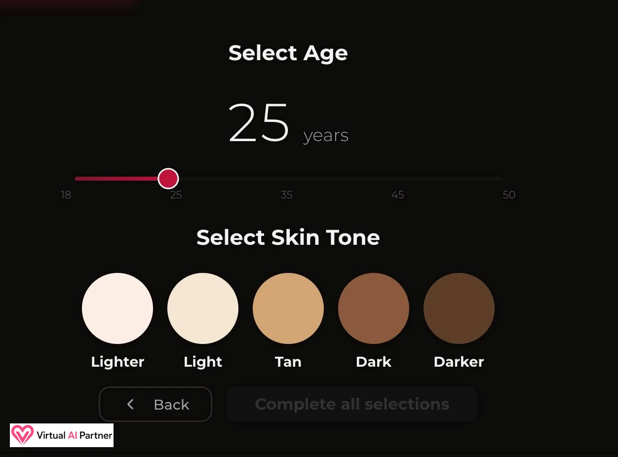 Creador de Xotic AI con ajustes de edad y tono de piel