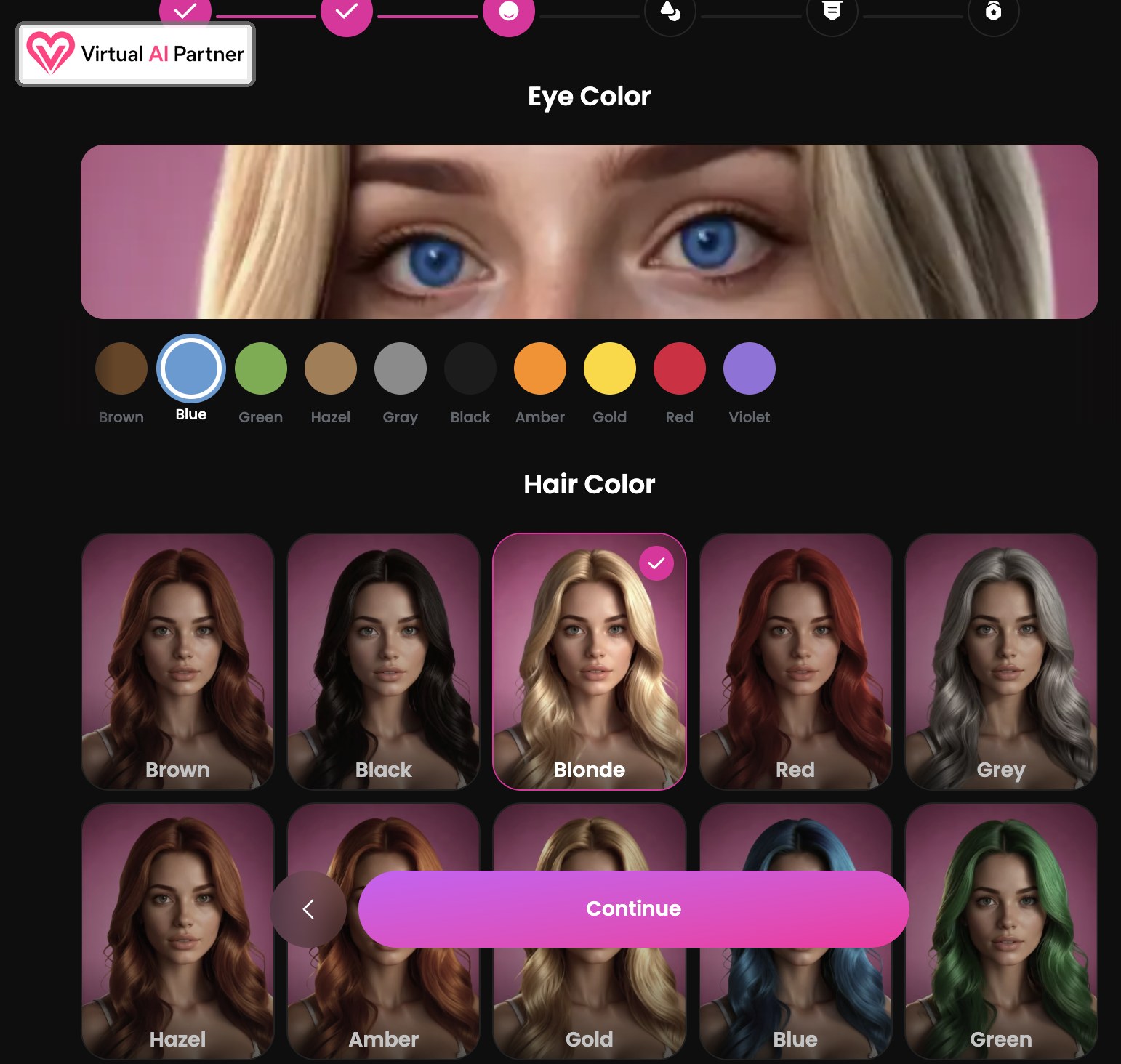 GoLove AI appearance creator with eye and hair color presets