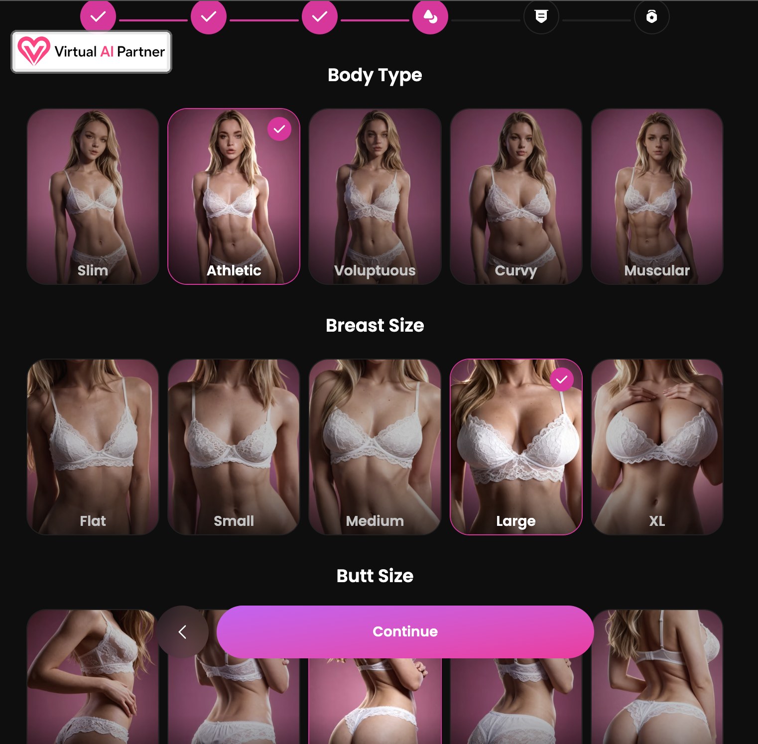 GoLove AI body customization options for body type and proportions