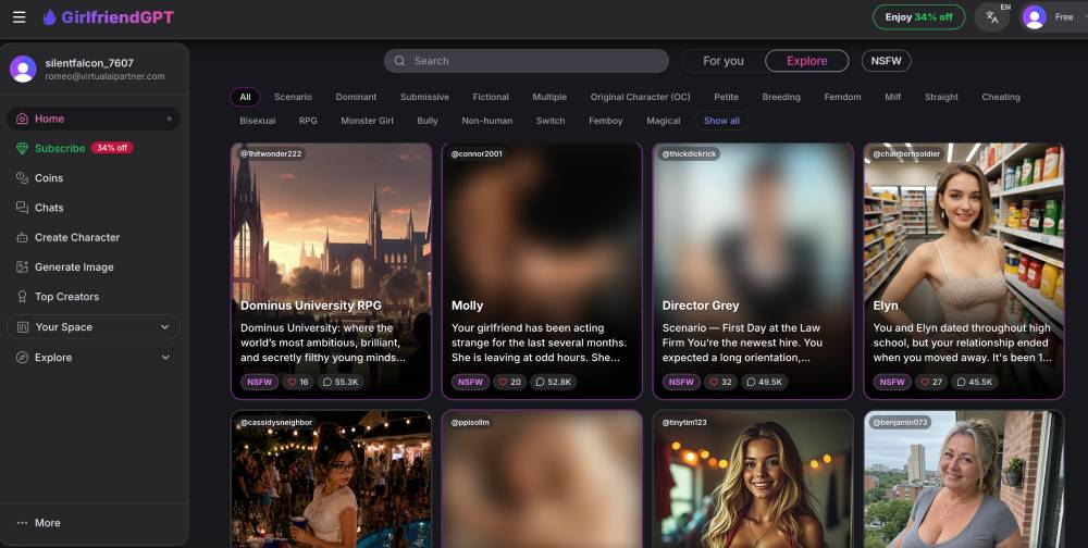 girlfriendGpt home page without nsfw