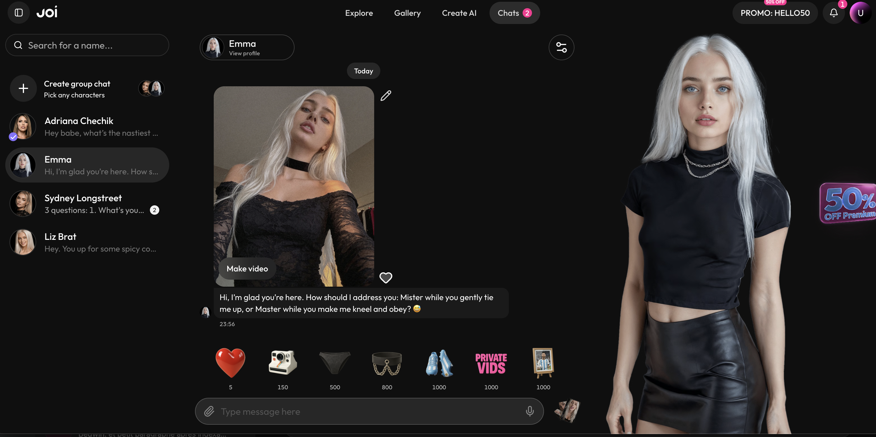 Joi AI chat interface