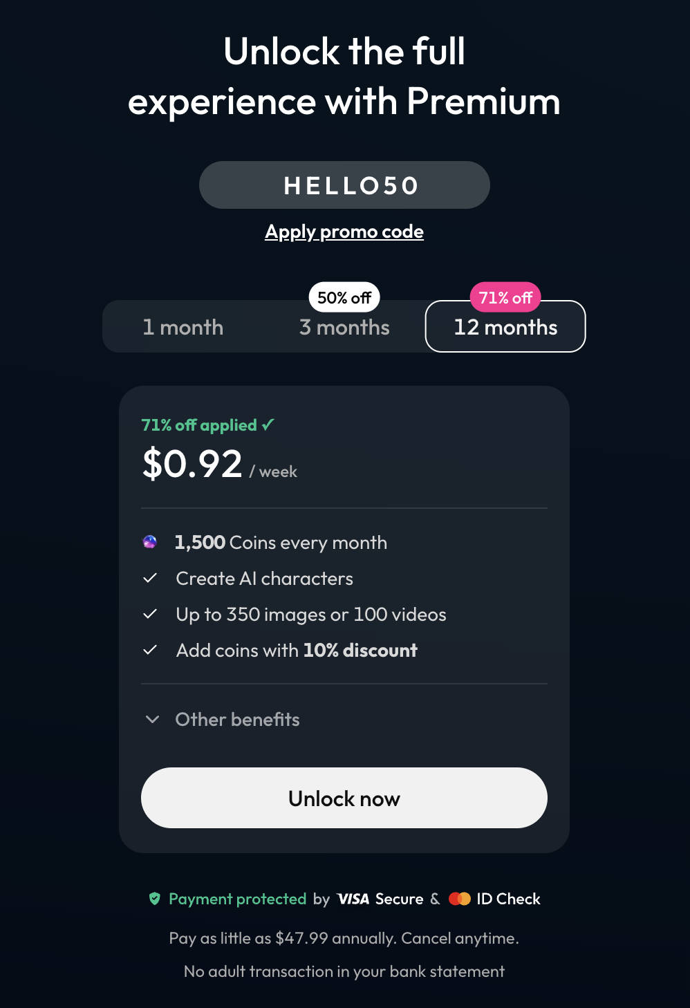 Joi AI Premium pricing observed in July 2026
