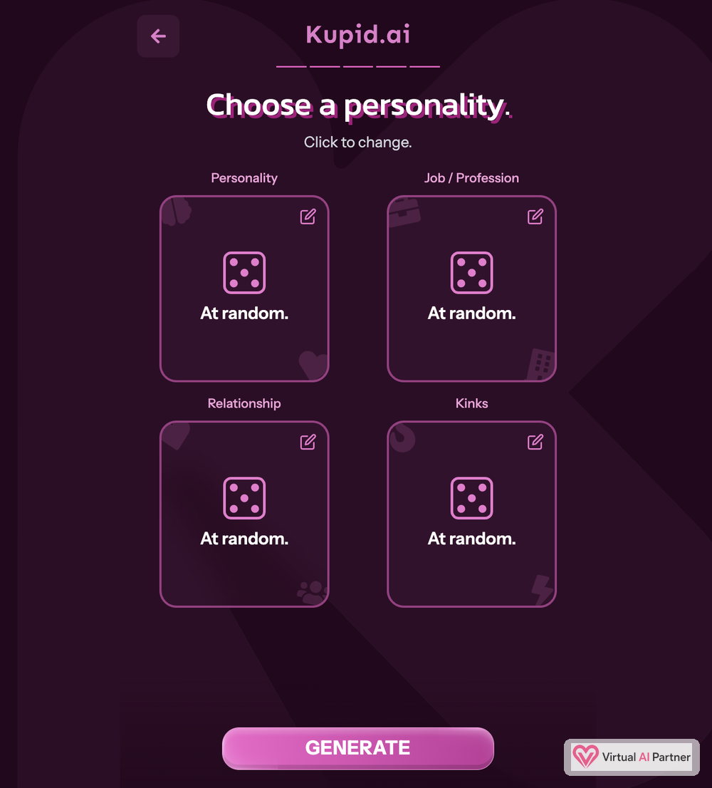 Ajustes de Kupid AI para la personalidad, la profesión, la relación y las preferencias íntimas