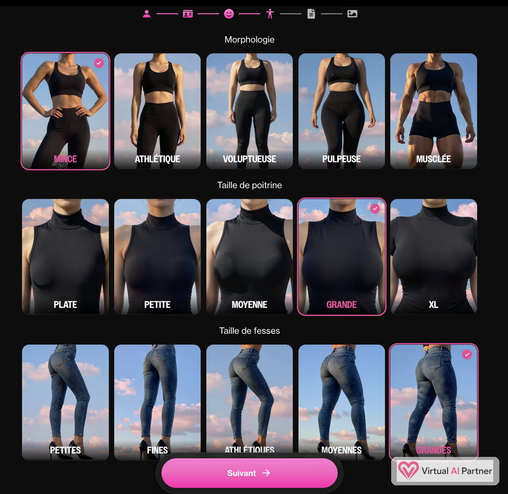 Opciones de personalización del cuerpo en el creador OurDream AI