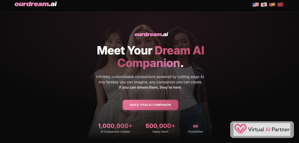 Página de inicio y creador de compañeras de OurDream AI