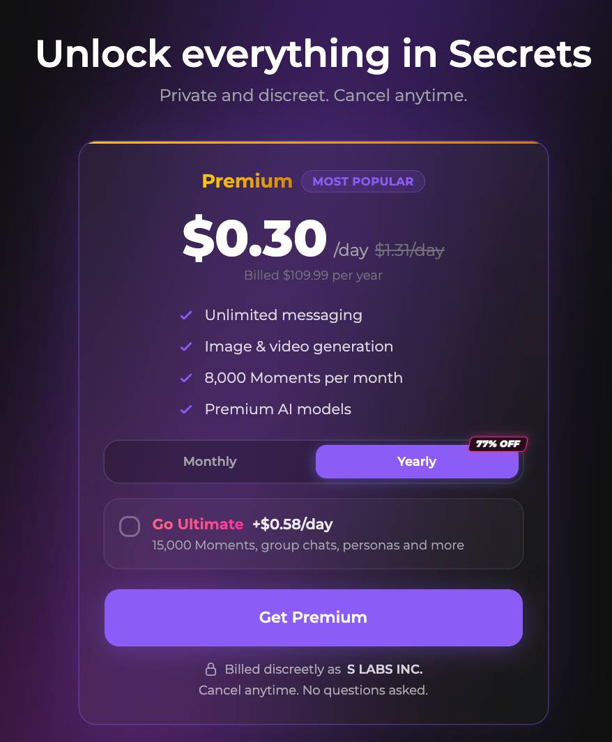 secrets.ai pricing