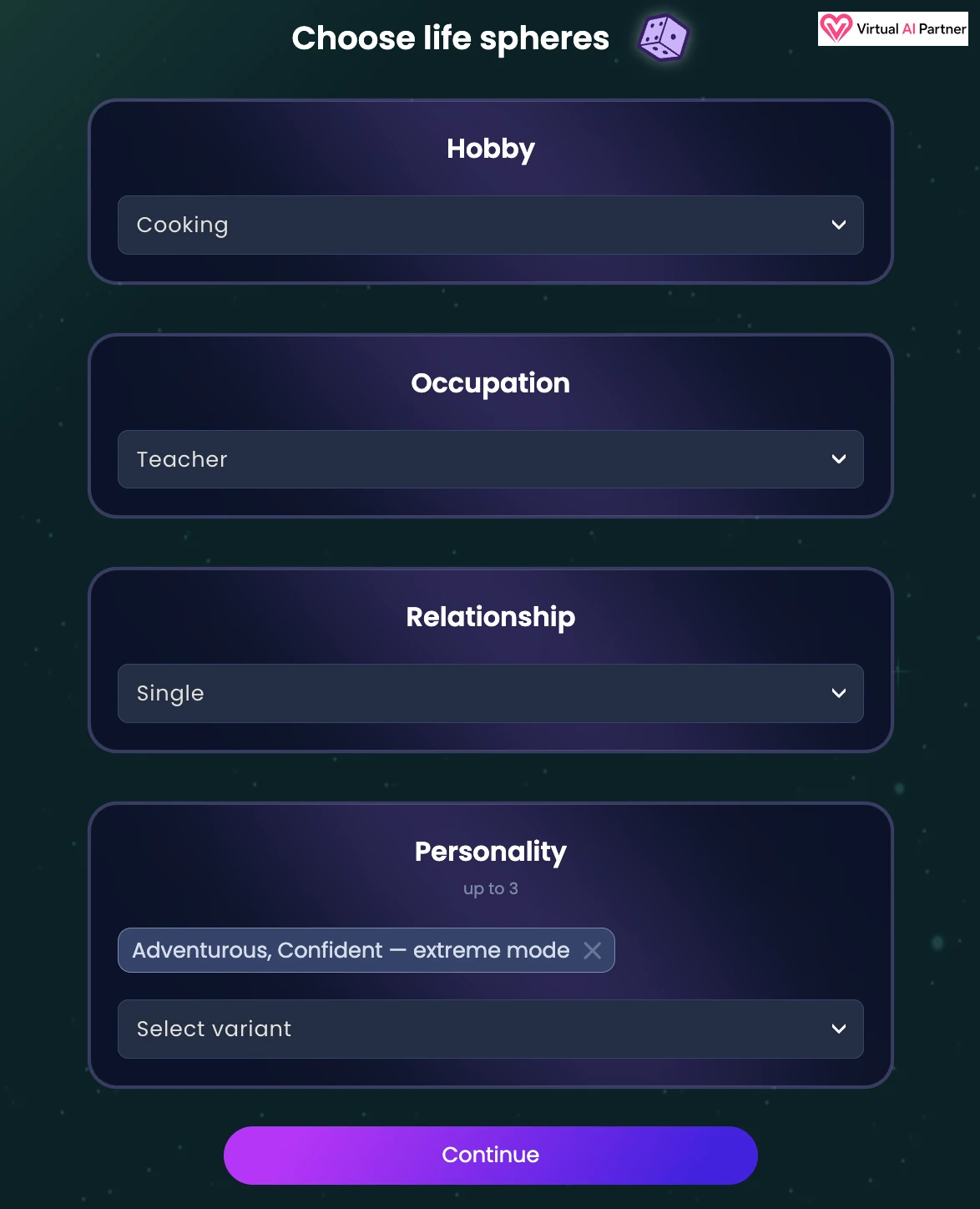 Hobby occupation relationship and personality choices on Infatuated AI