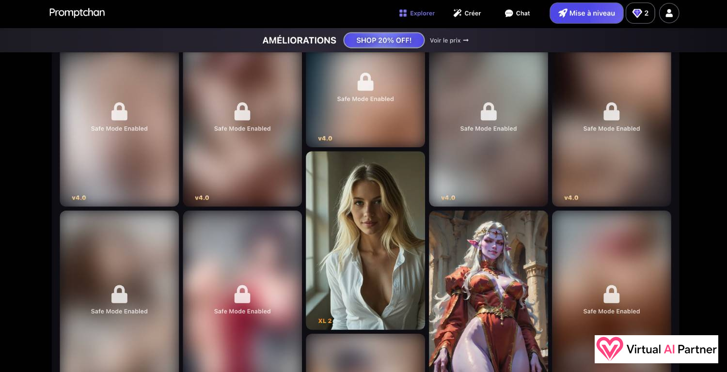 Página de inicio y herramientas de creación de Promptchan AI