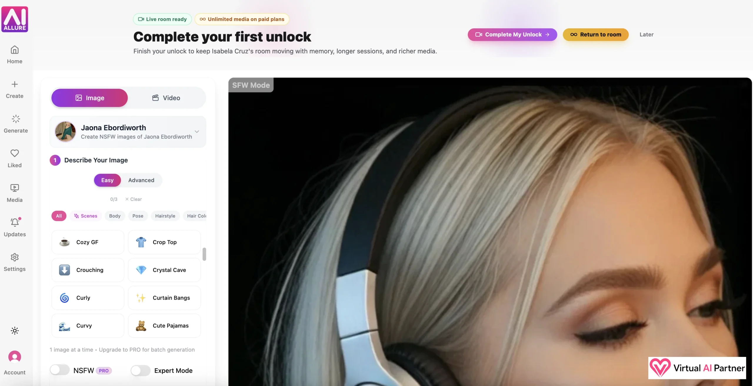 AI Allure generated image displayed with an excessively close crop on desktop