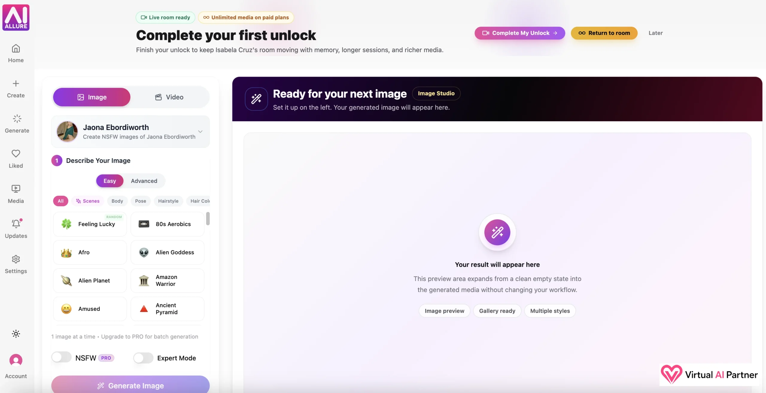 AI Allure Image Studio with simple visual generation controls