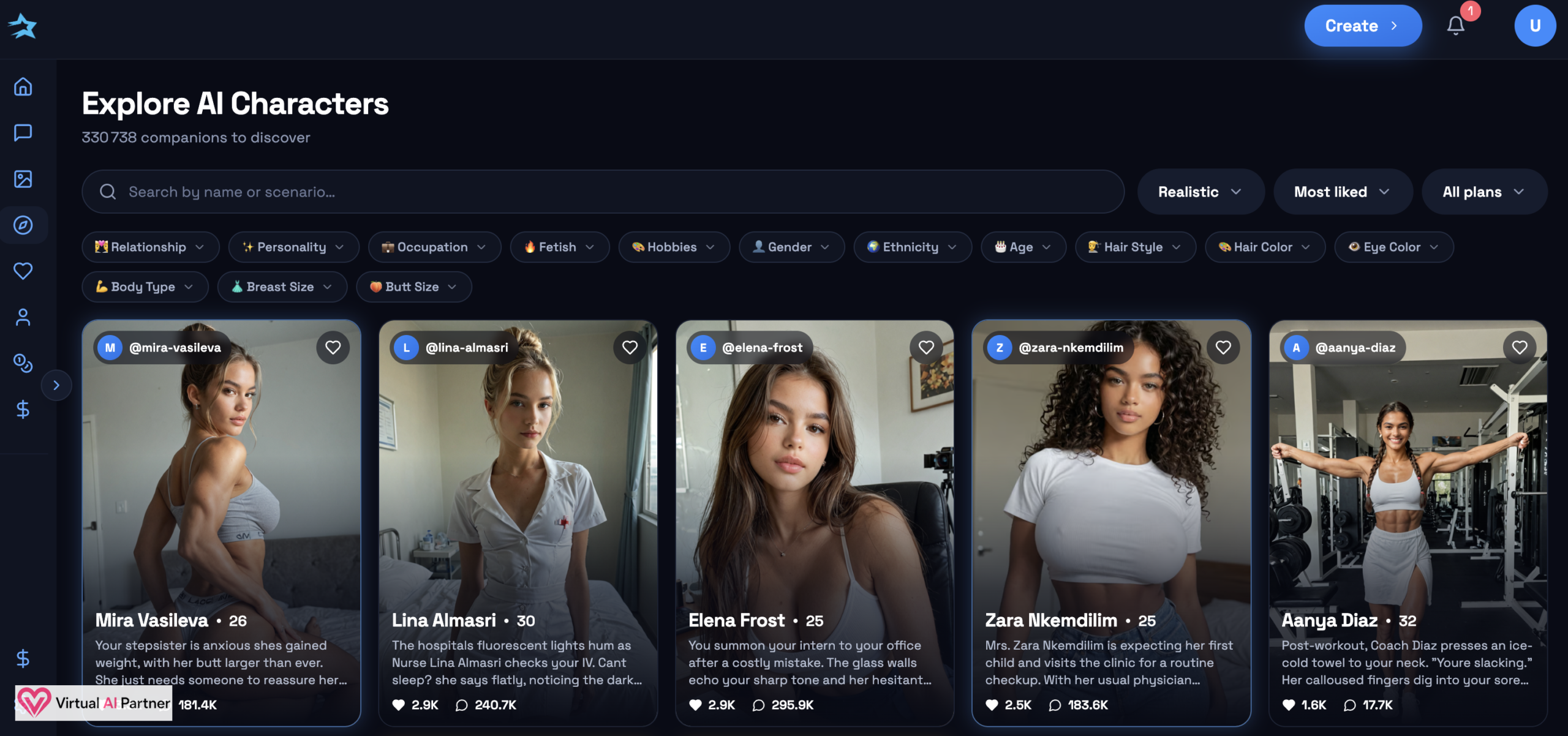 DarLink AI realistic character library and filters