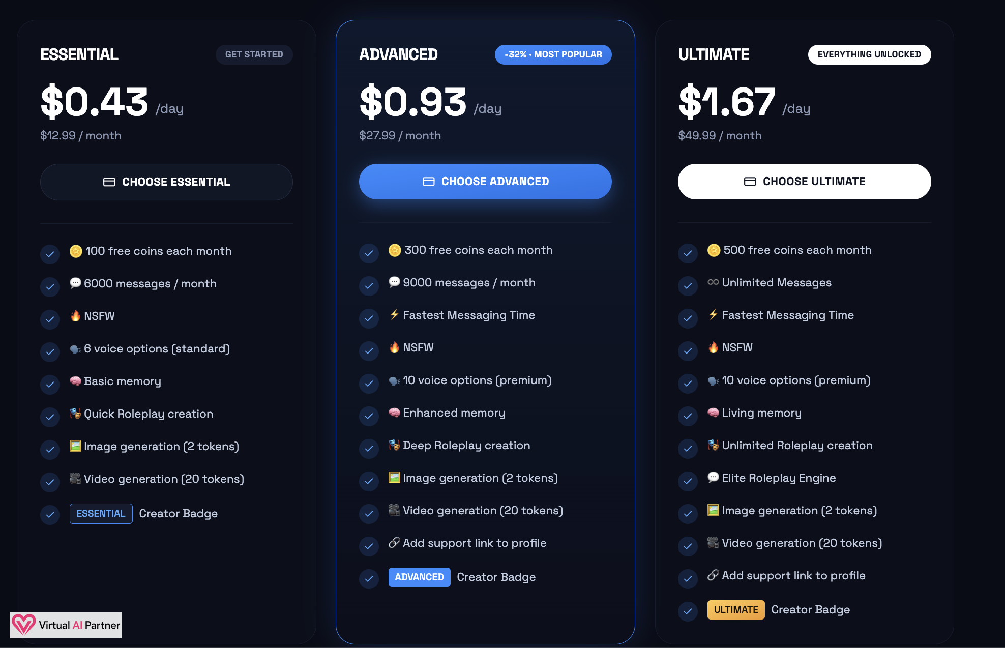DarLink AI Essential, Advanced and Ultimate monthly subscriptions