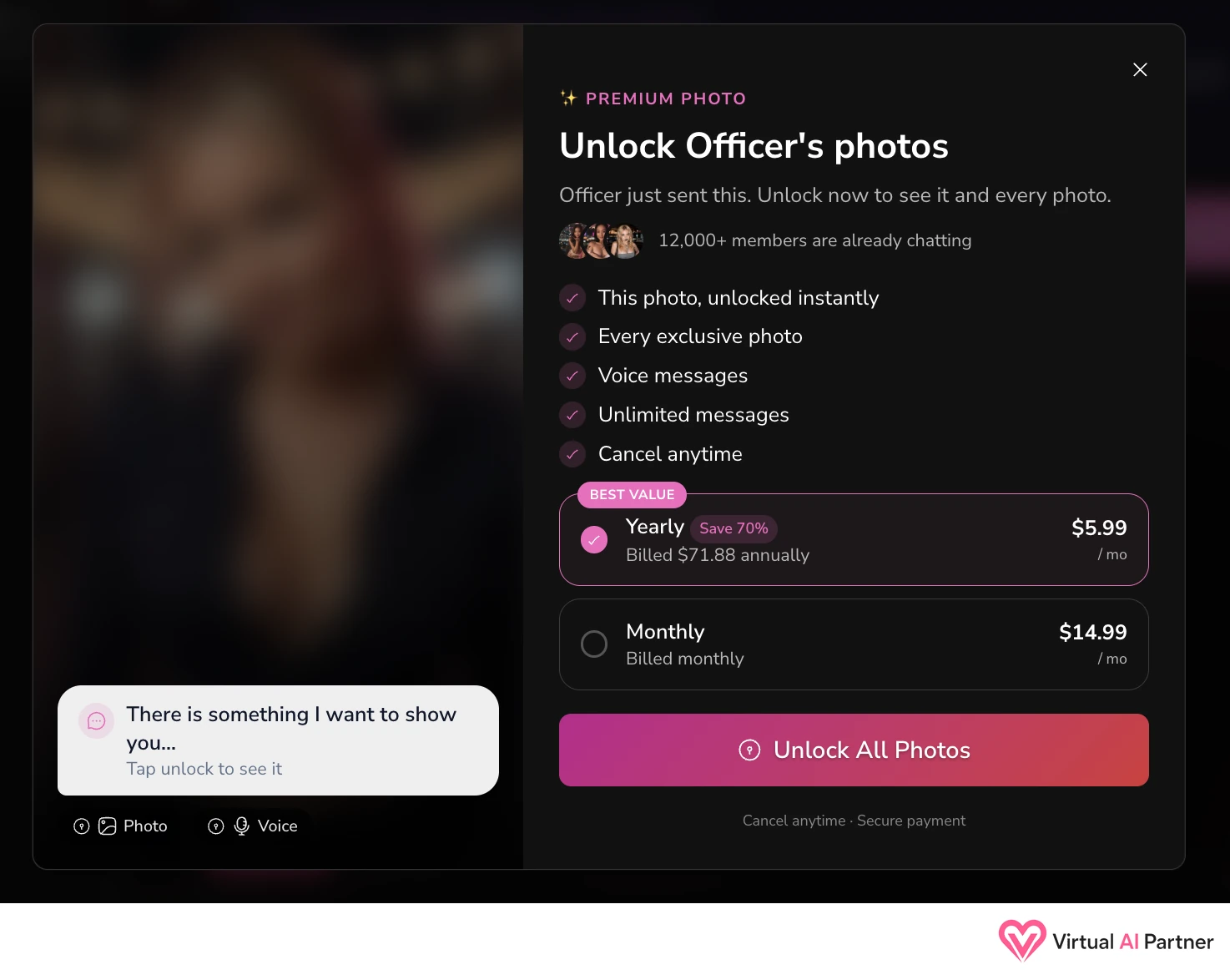 Écran Premium Dondi AI pour une photo avec abonnements annuel et mensuel