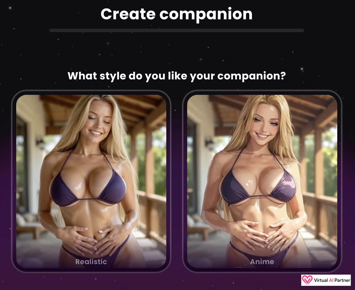 Dreamz.ai companion creator with realistic and anime style options