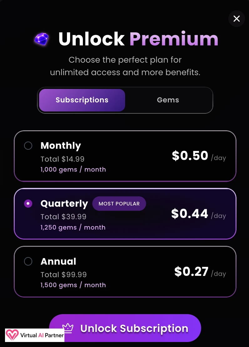 Dreamz.ai monthly quarterly and annual subscription prices shown in August 2026