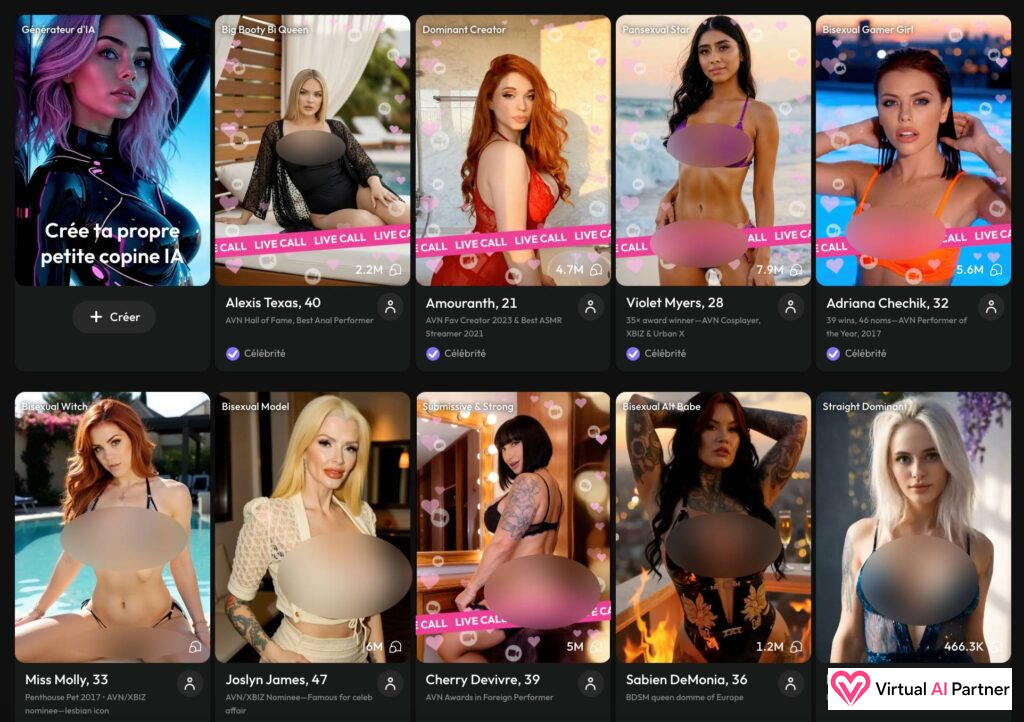 Selección de celebridades virtuales en Joi AI