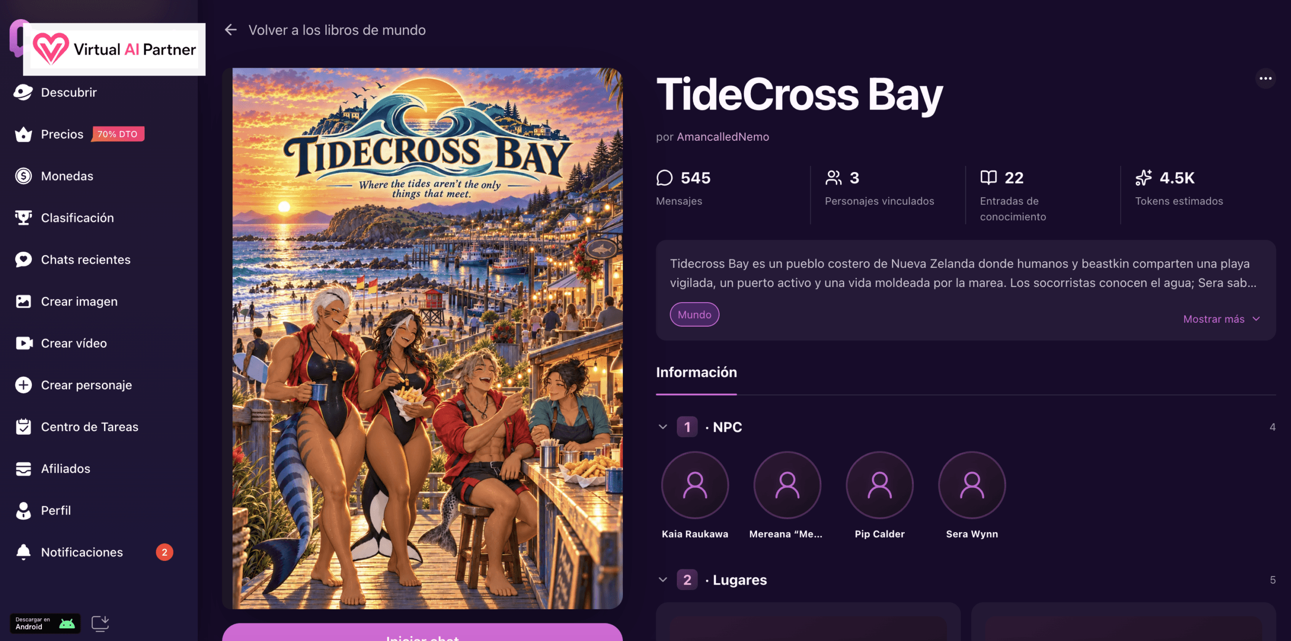 Mundo de roleplay TideCross Bay en LusyChat con interfaz en español