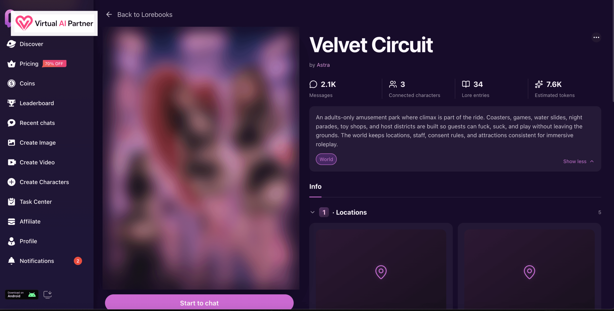 Velvet Circuit roleplay world in LusyChat with explicit illustrated cover permanently blurred