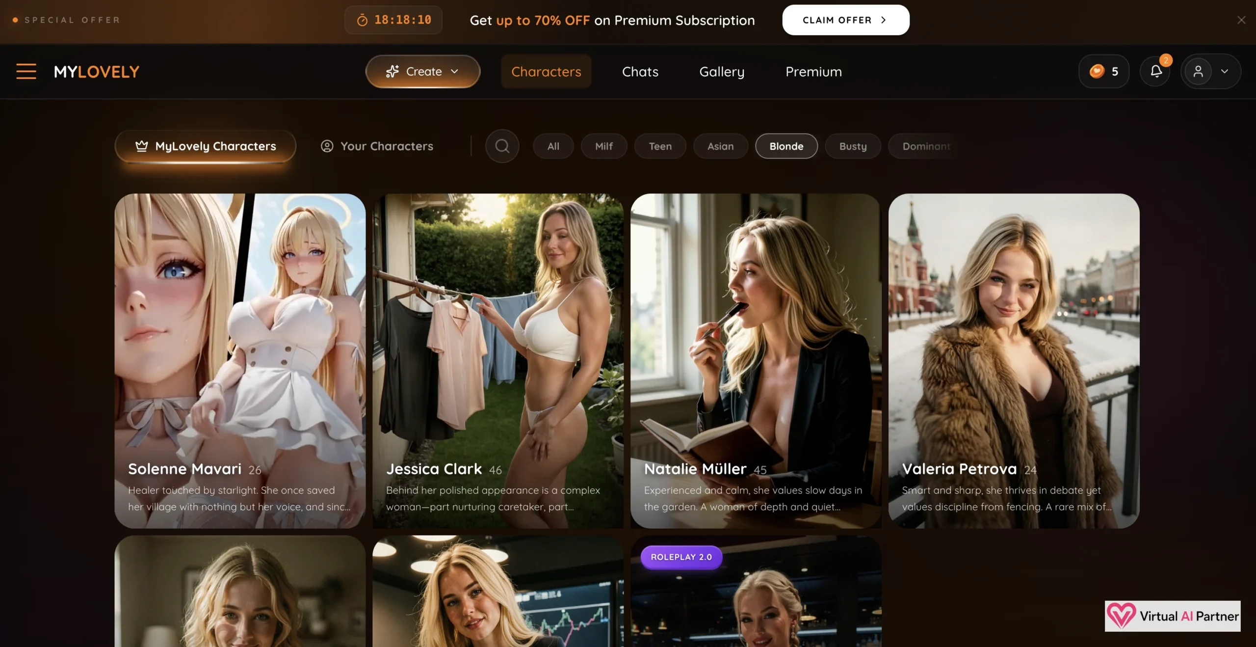 MyLovely AI character gallery with realistic and anime profiles and appearance filters