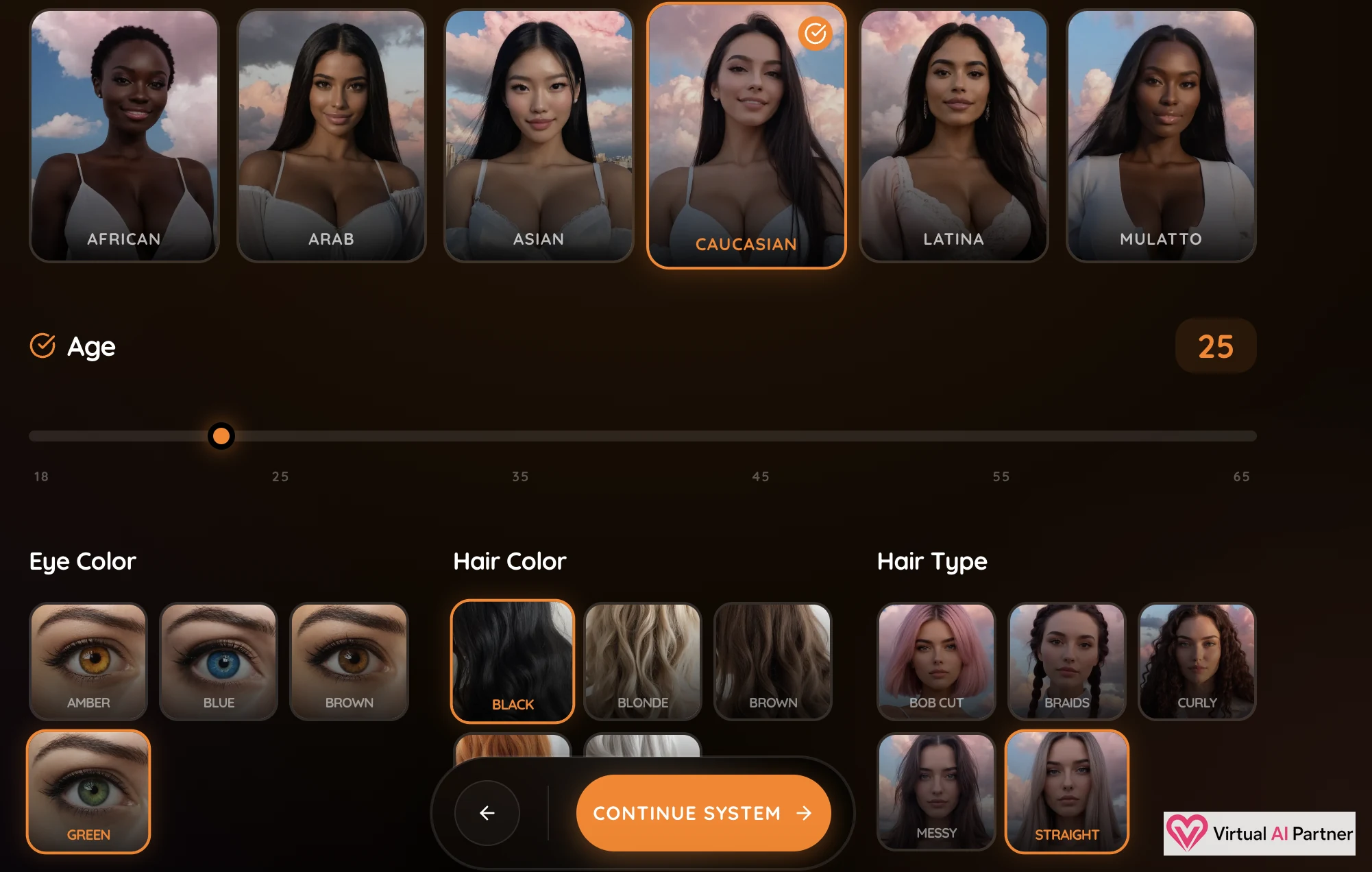 MyLovely AI appearance editor with ethnicity, age, eyes, hair color and hairstyle options