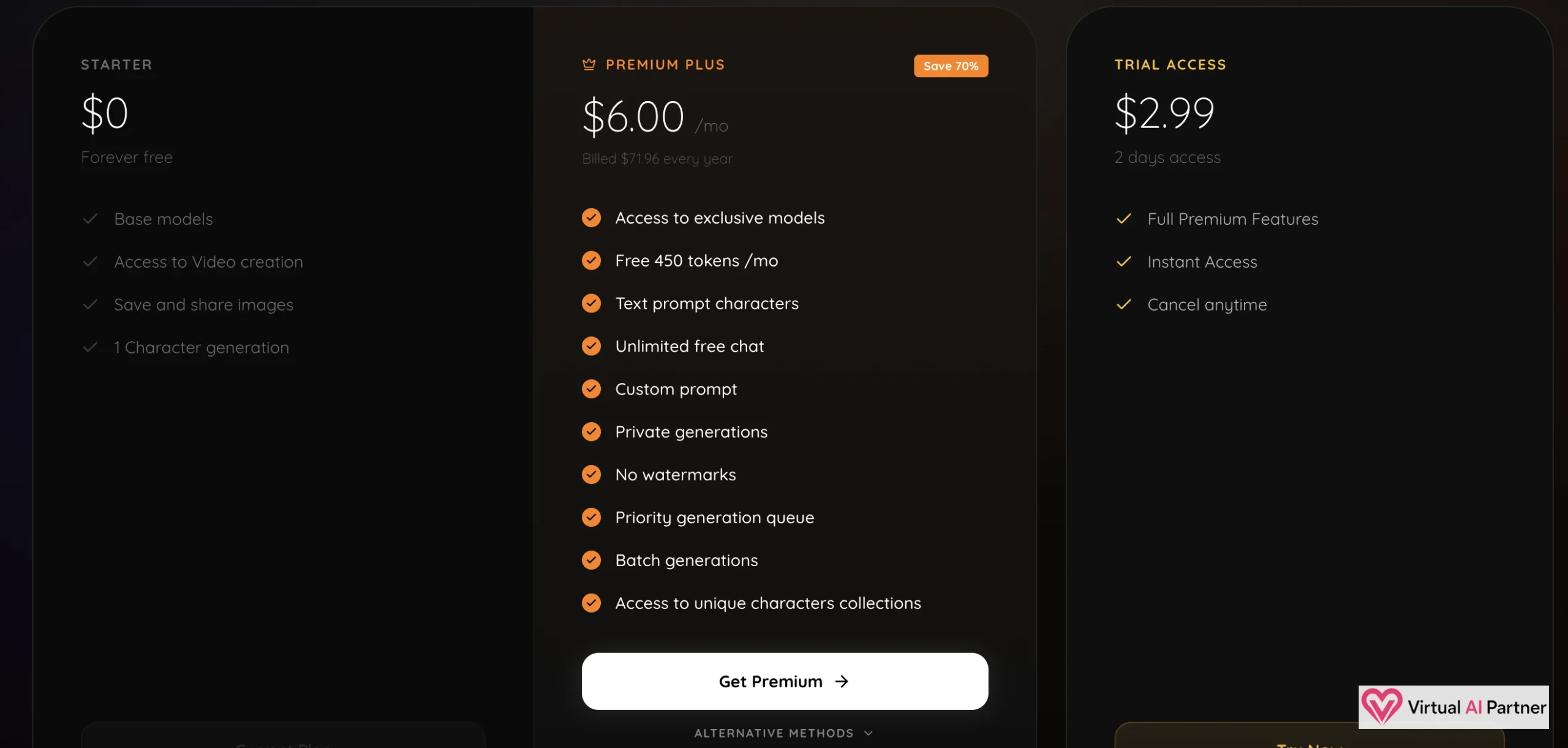 MyLovely AI pricing with free plan, annual Premium Plus offer and trial access