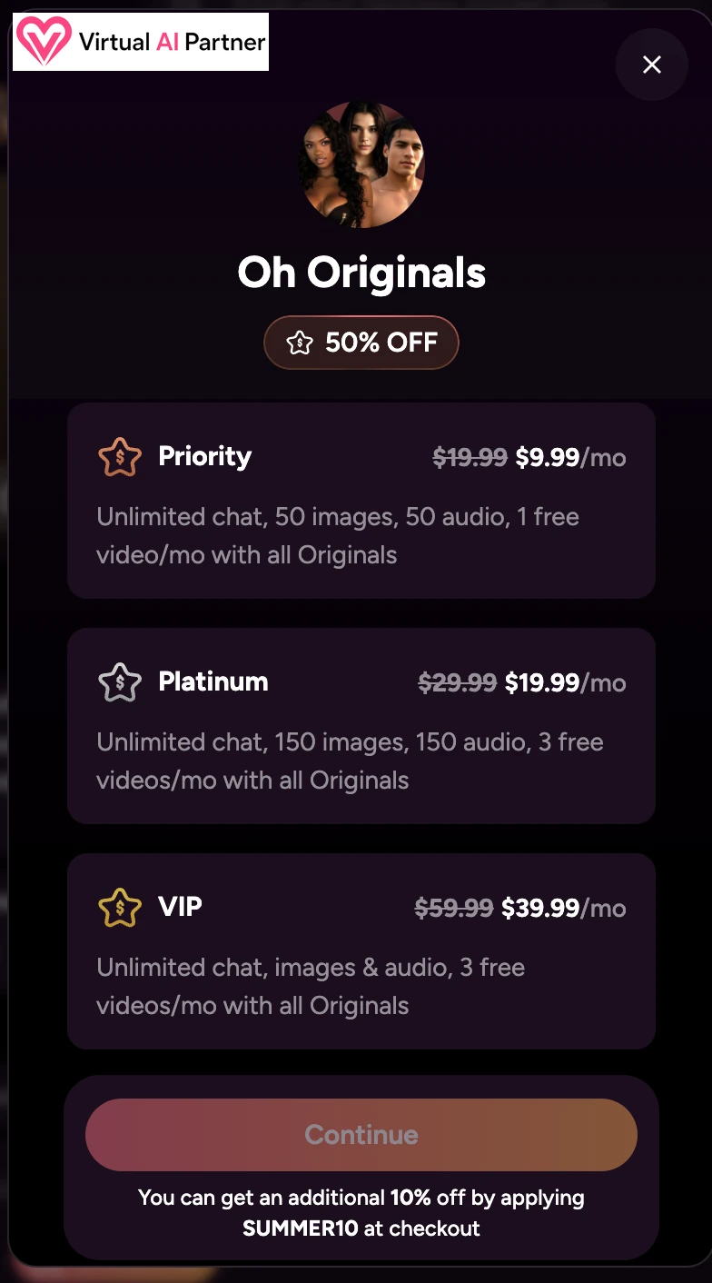 OhChat promotional prices for Priority, Platinum and VIP on August 20, 2026