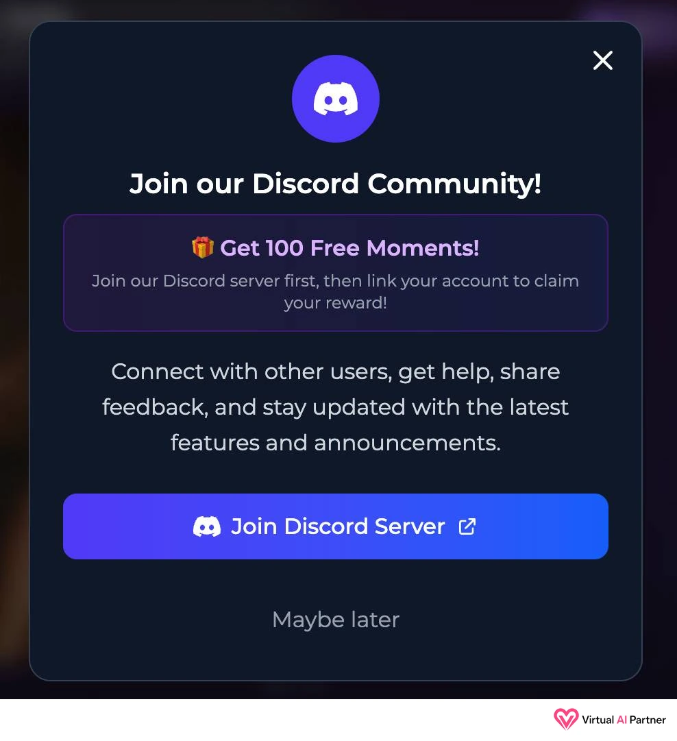 Ventana de Secrets AI para unirse a su comunidad de Discord a cambio de Moments