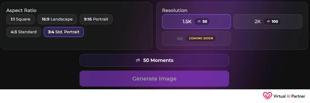 Ajustes de formato y resolución para generar imágenes en Secrets AI