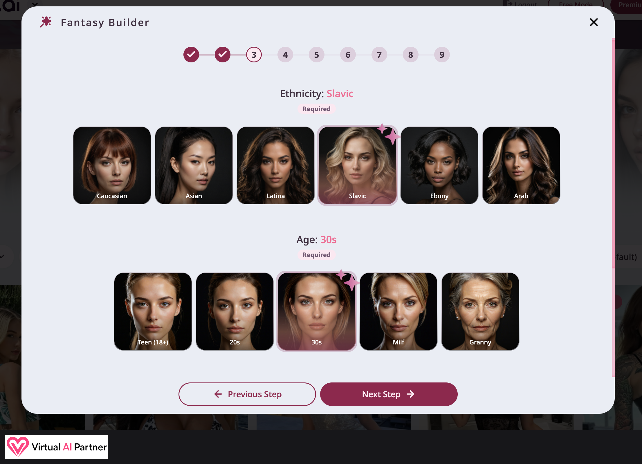 Fantasy.ai creator with ethnicity and age options