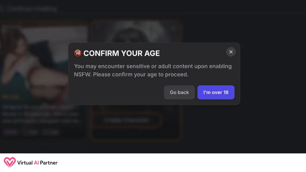Confirmación de mayoría de edad de GirlfriendGPT antes de activar el contenido NSFW