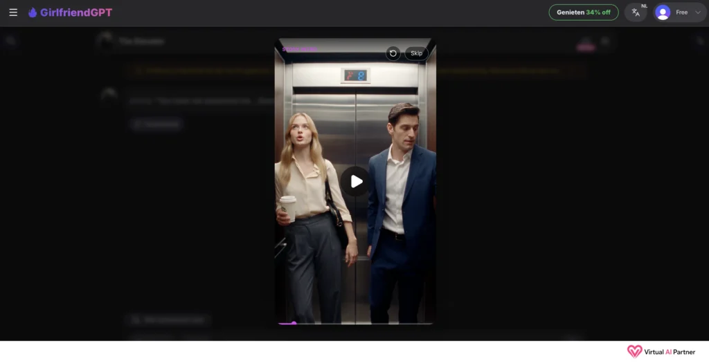 Video-intro van het GirlfriendGPT-scenario The Elevator tijdens de Nederlandse test.