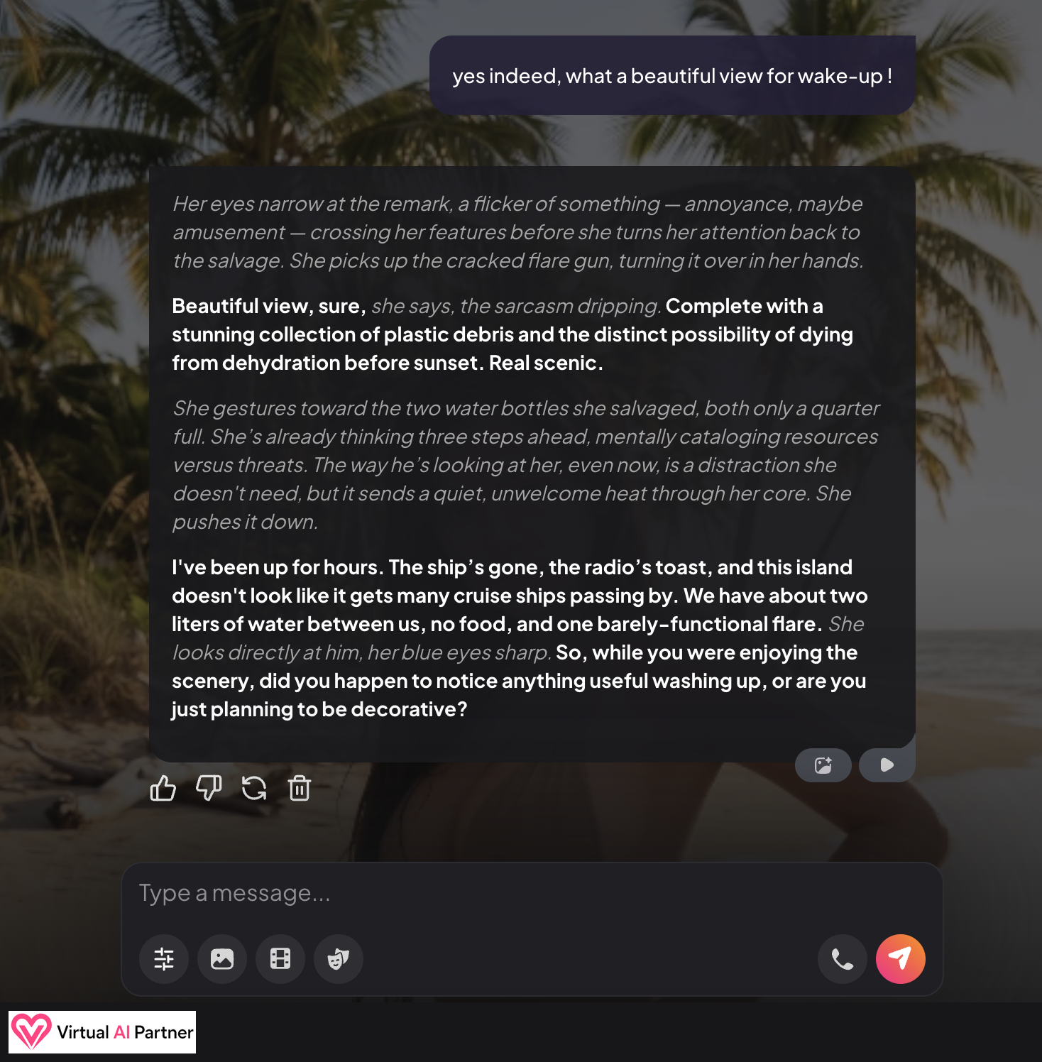 Robin’s MyDreamCompanion reply about the shipwreck and island resources