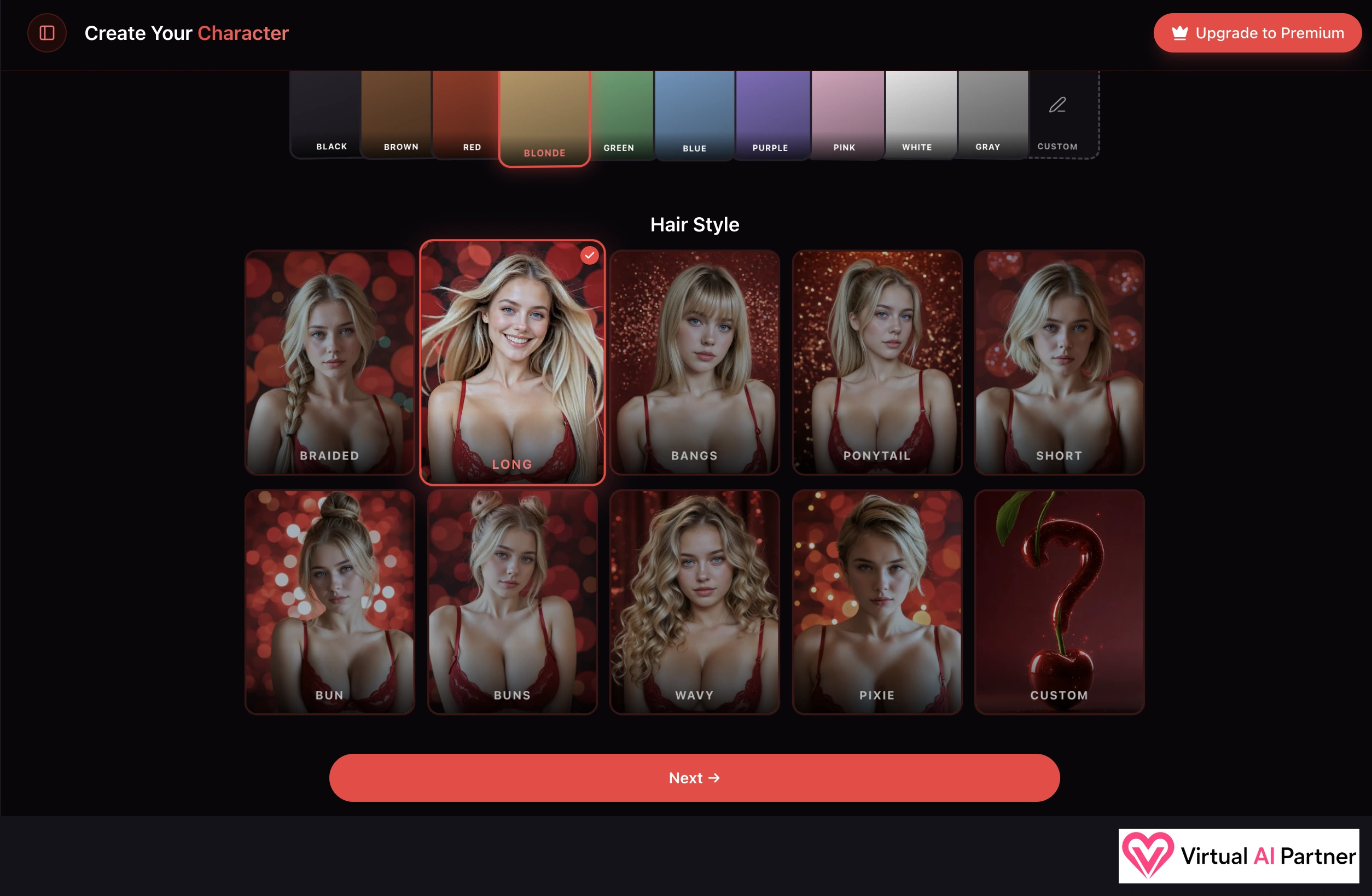 Couleur Blonde et coiffure Long sélectionnées pendant la création du personnage