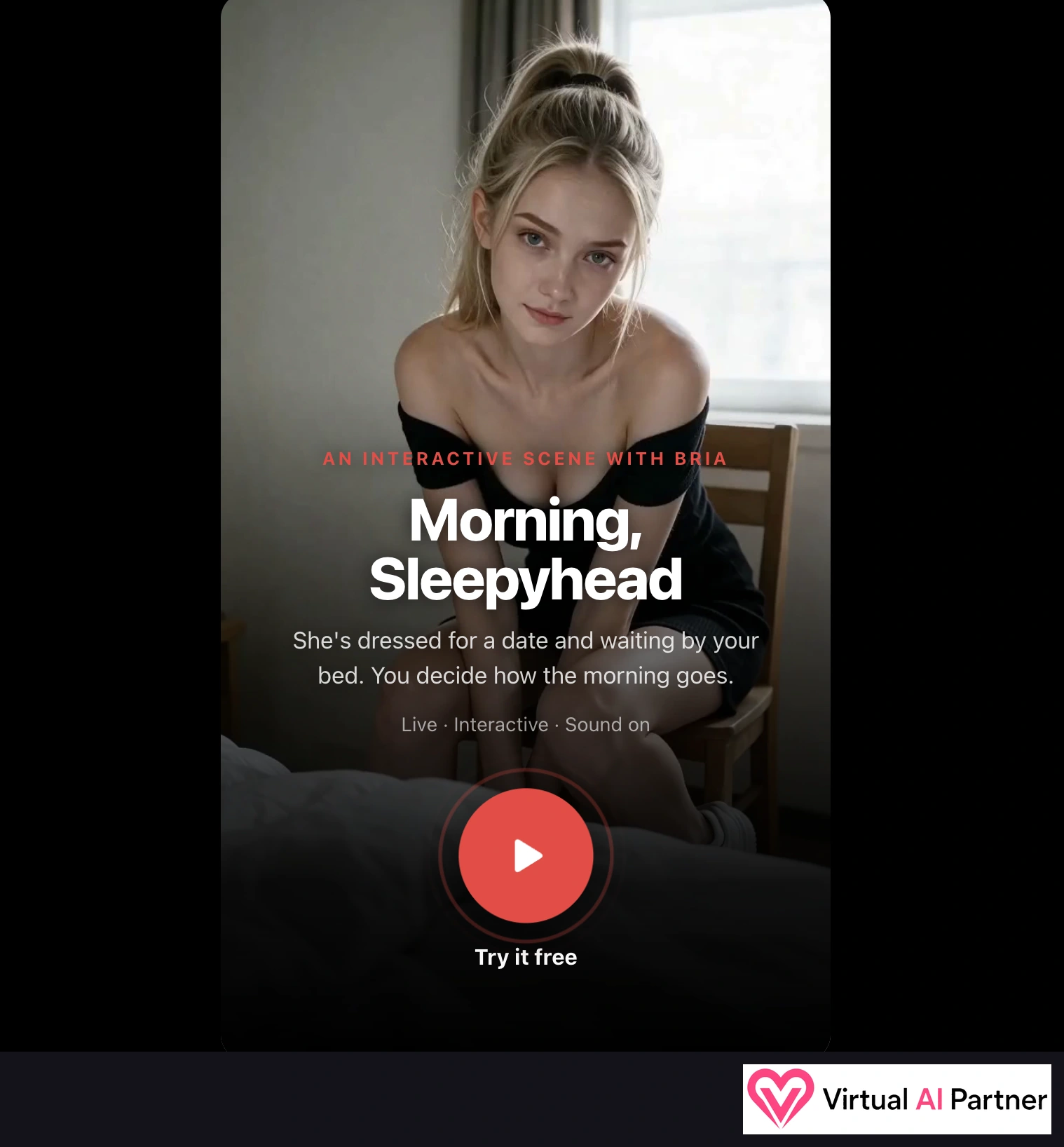 Introduction de Morning, Sleepyhead, scène interactive avec Bria et bouton Try it free