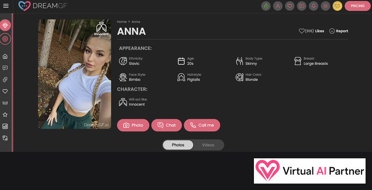 Anna profile on DreamGF.ai